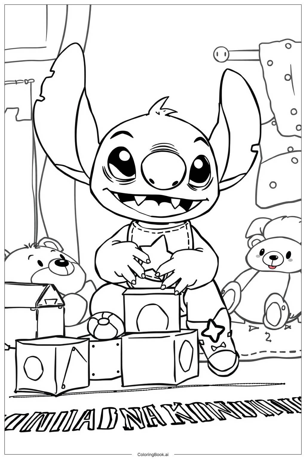  Página para colorir de Cute Baby Stitch Playing-2 