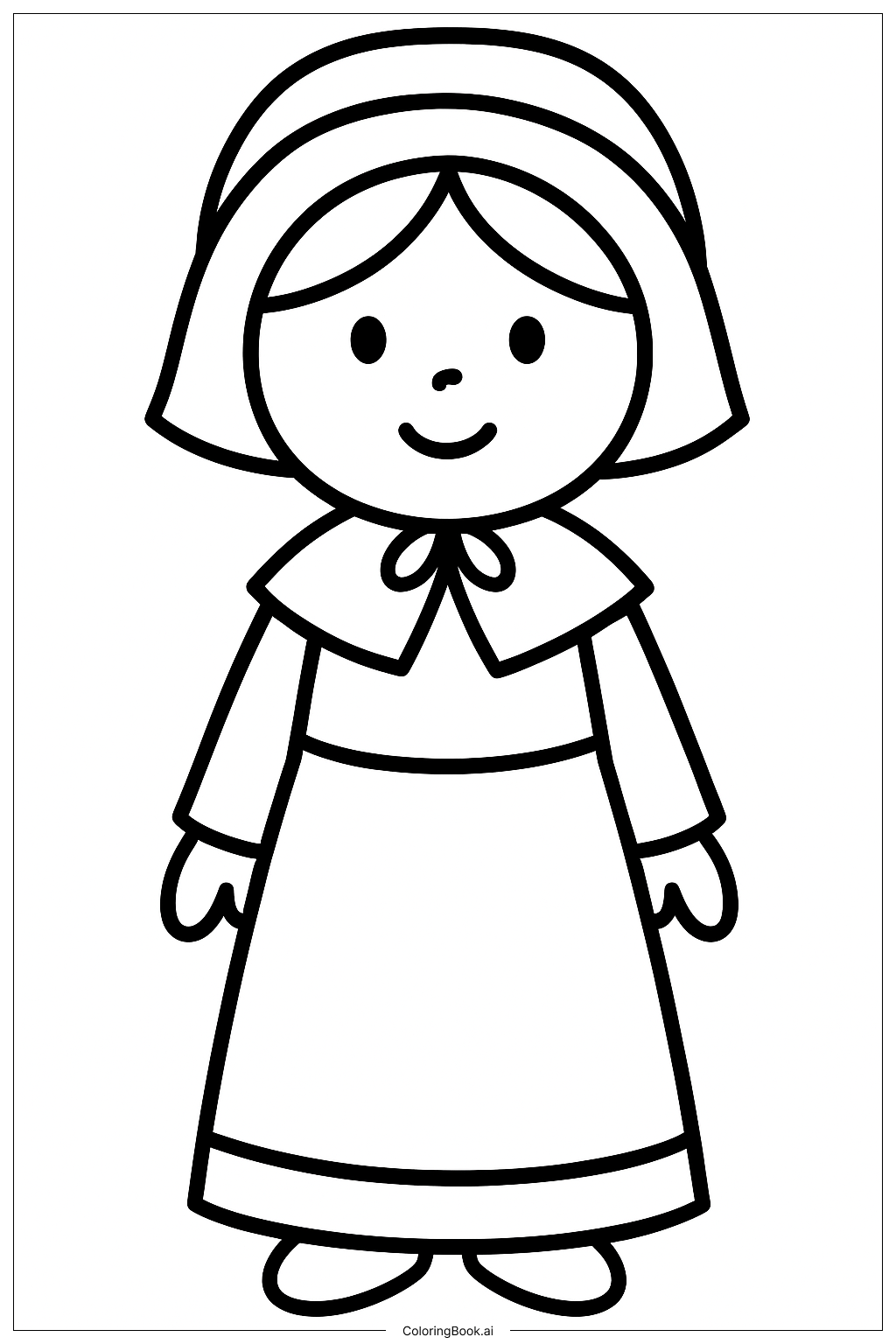  단순한 순례자 소녀 색칠공부 페이지 