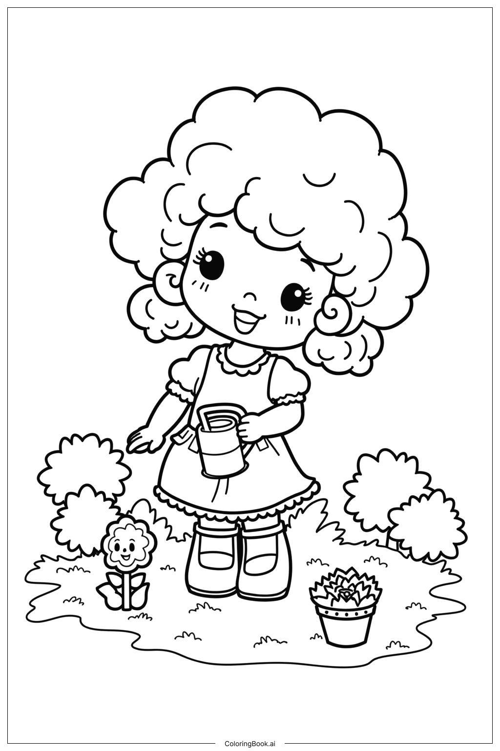  Page de coloriage Fraise à Gâteau dans le Jardin 