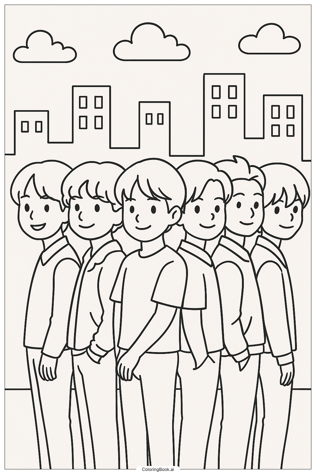  Page de coloriage Membres de BTS dos à dos 