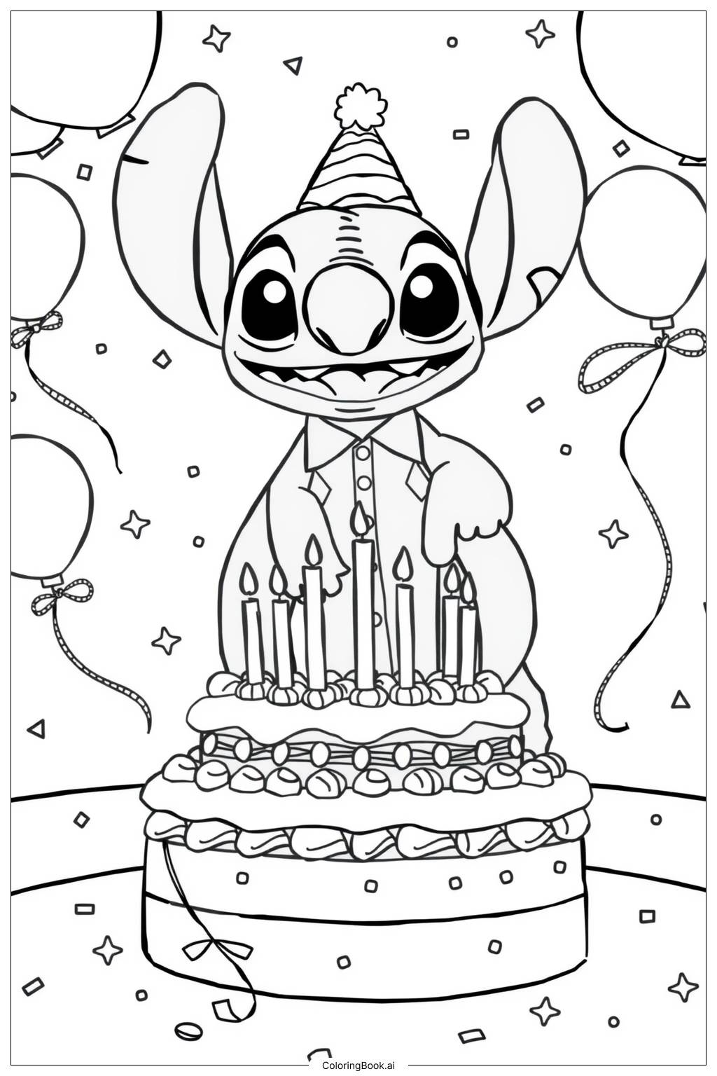  Página para colorear de Pastel de cumpleaños de Stitch-2 