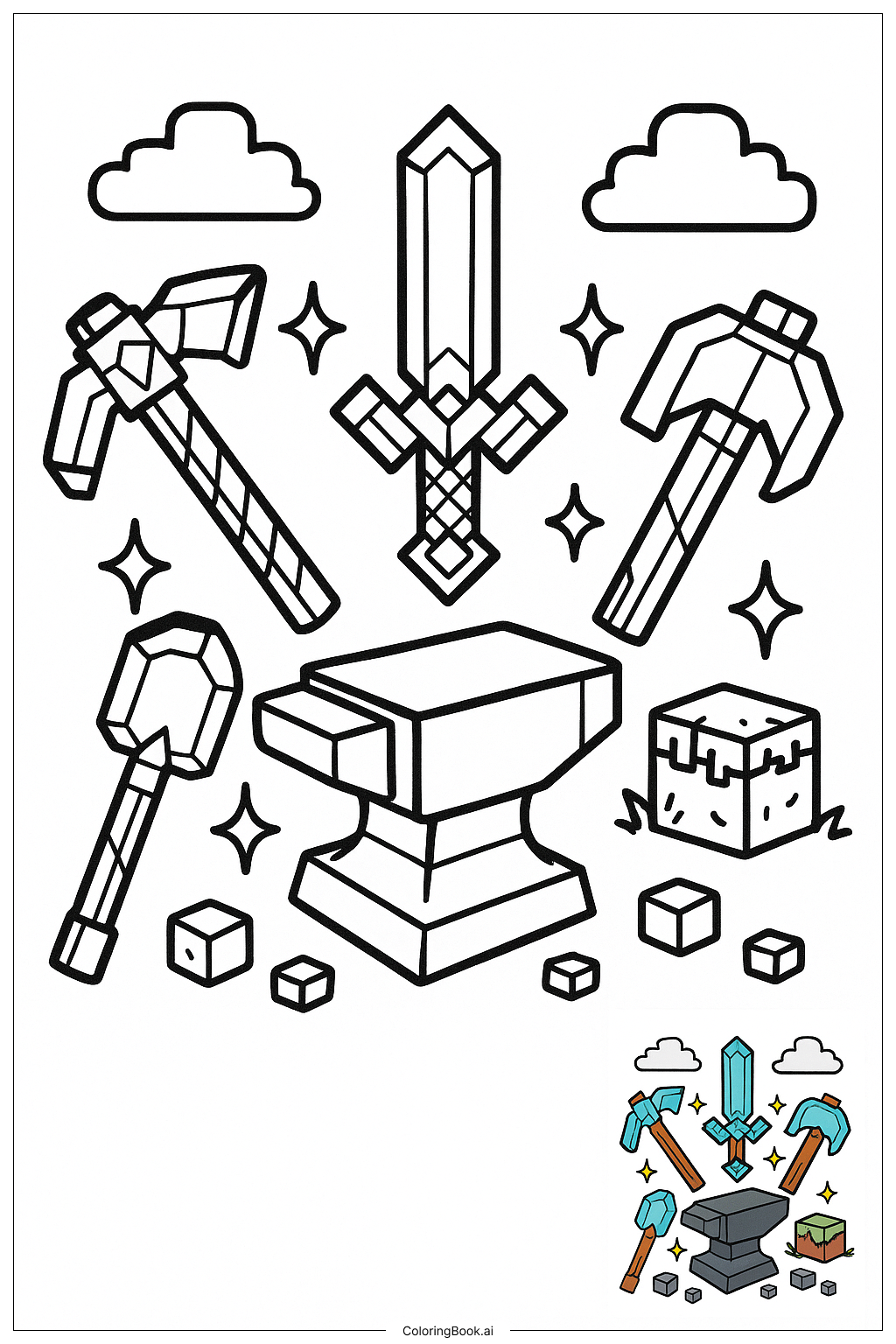 Minecraft 鍛造鑽石工具著色頁