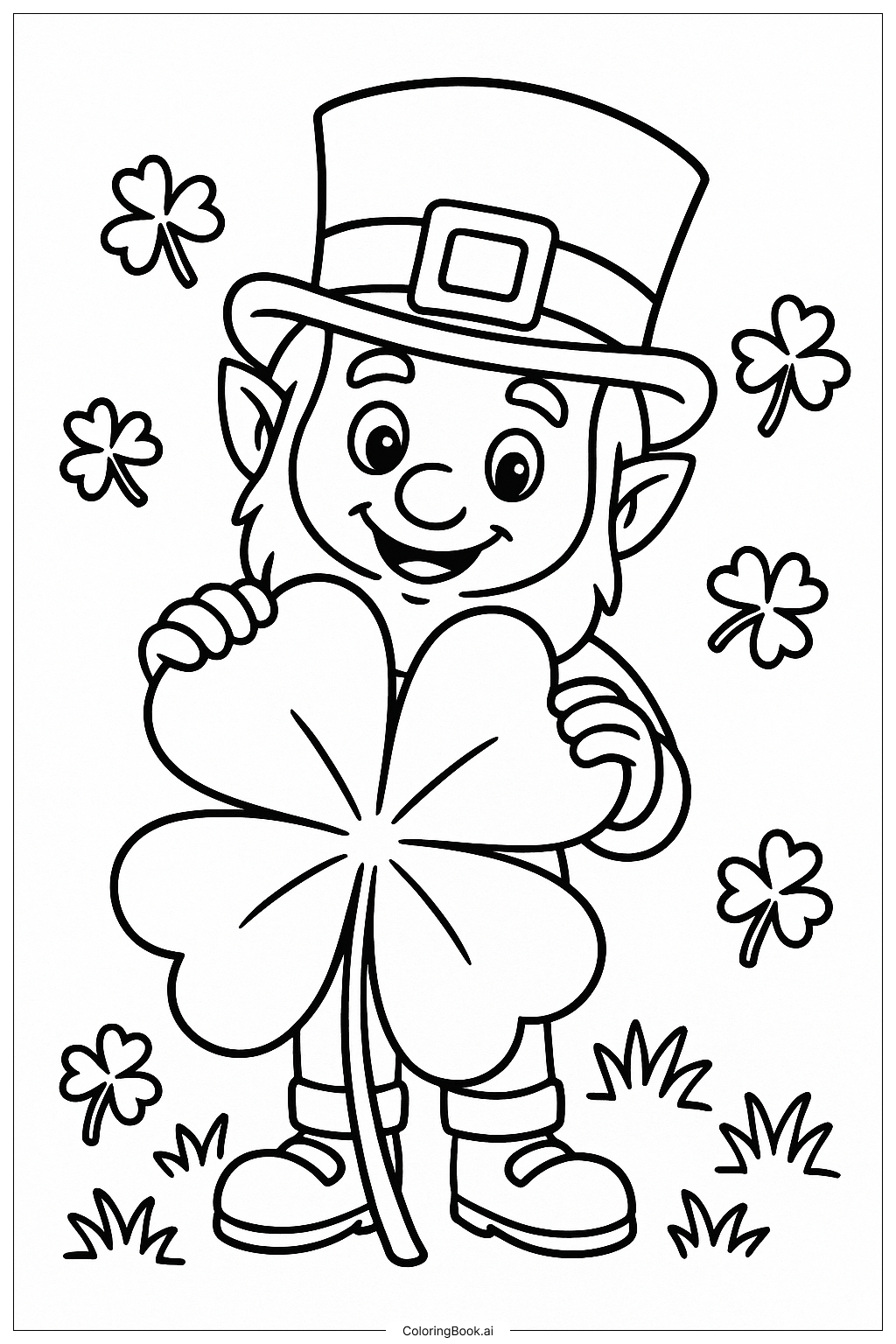  Página para colorir de Um Duende Espiando por Trás de um Trevo 