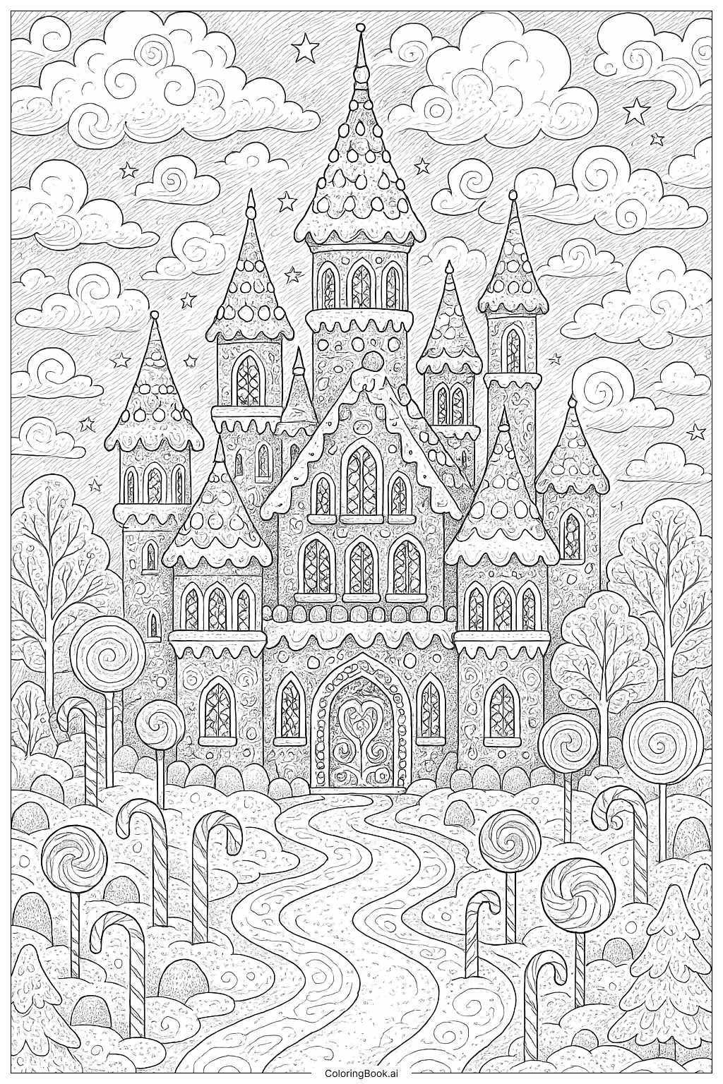  Fairy Tale Castle Gingerbread House Coloring Page 