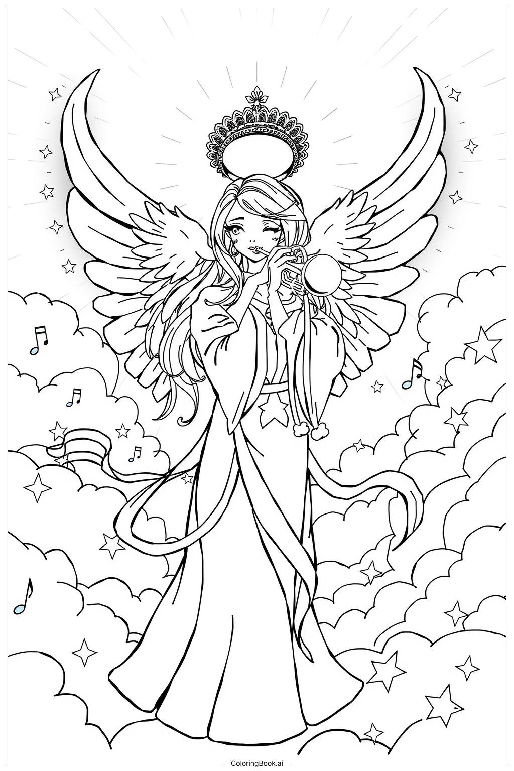  Angel Playing Golden Trumpet-2 Coloring Page 