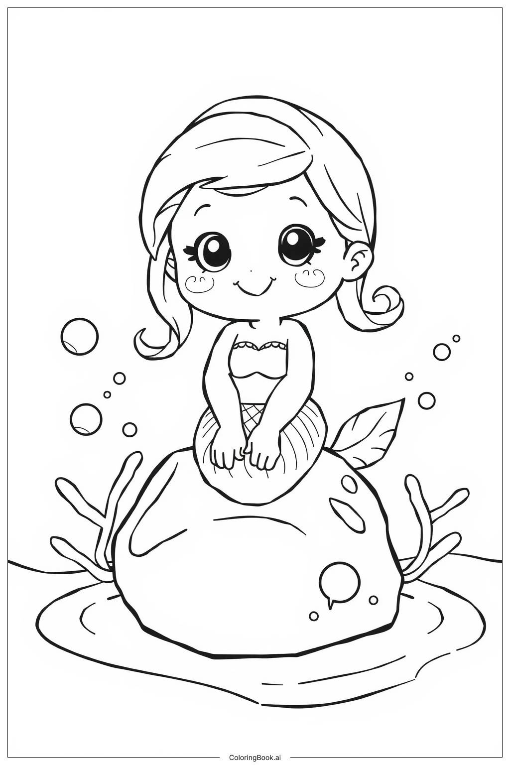  Página para colorear de Sirena Kawaii Linda 