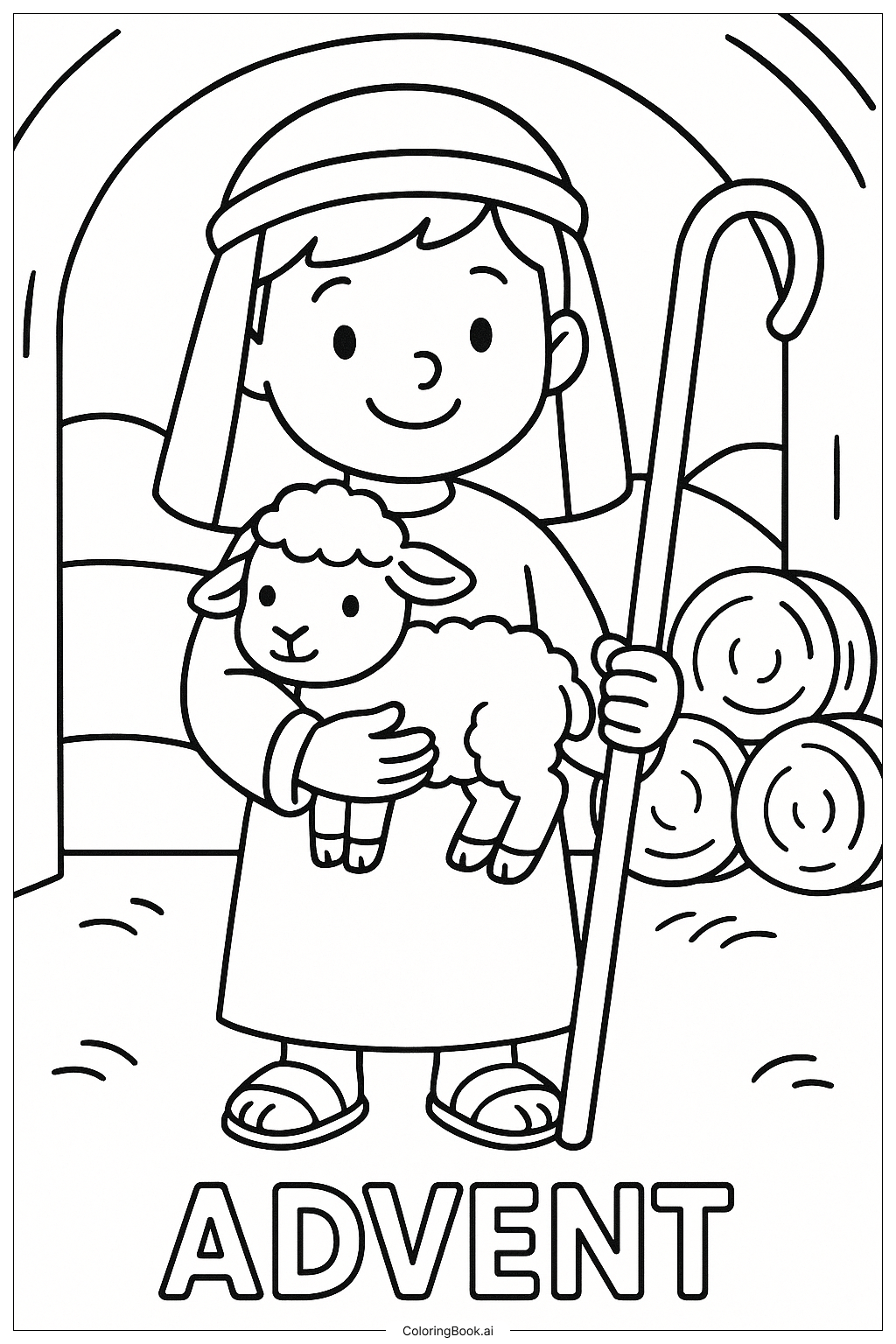  양치기와 대림절 어린 양 색칠공부 페이지 