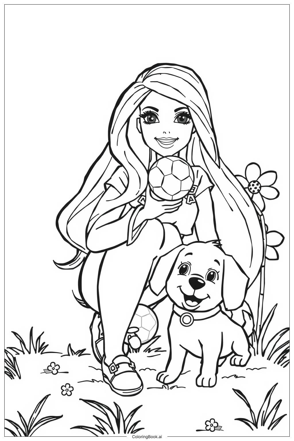  Página para colorear de barbie con su perro página para colorear 