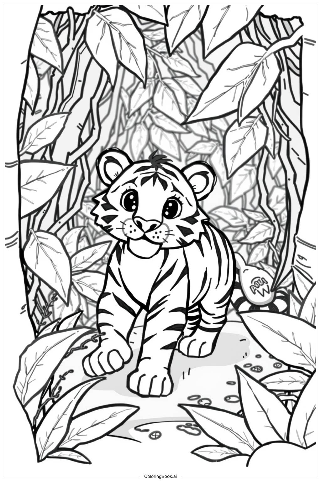  Tiger in Jungle Coloring Page 