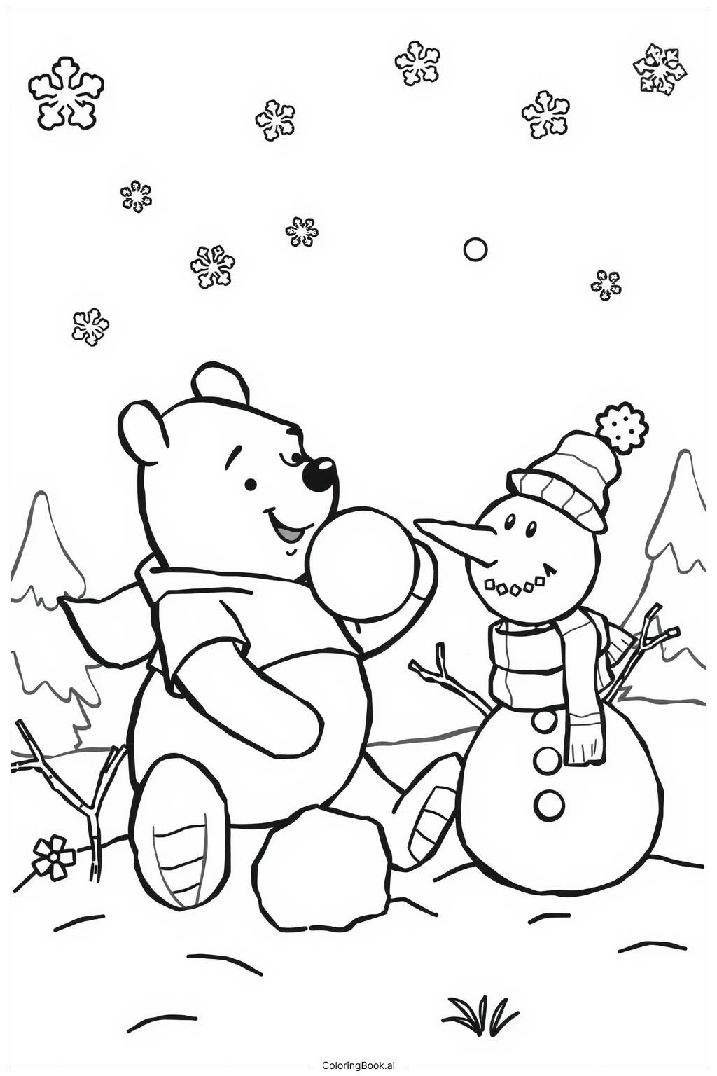  Página para colorir de piquenique do Winnie the Pooh e amigos 