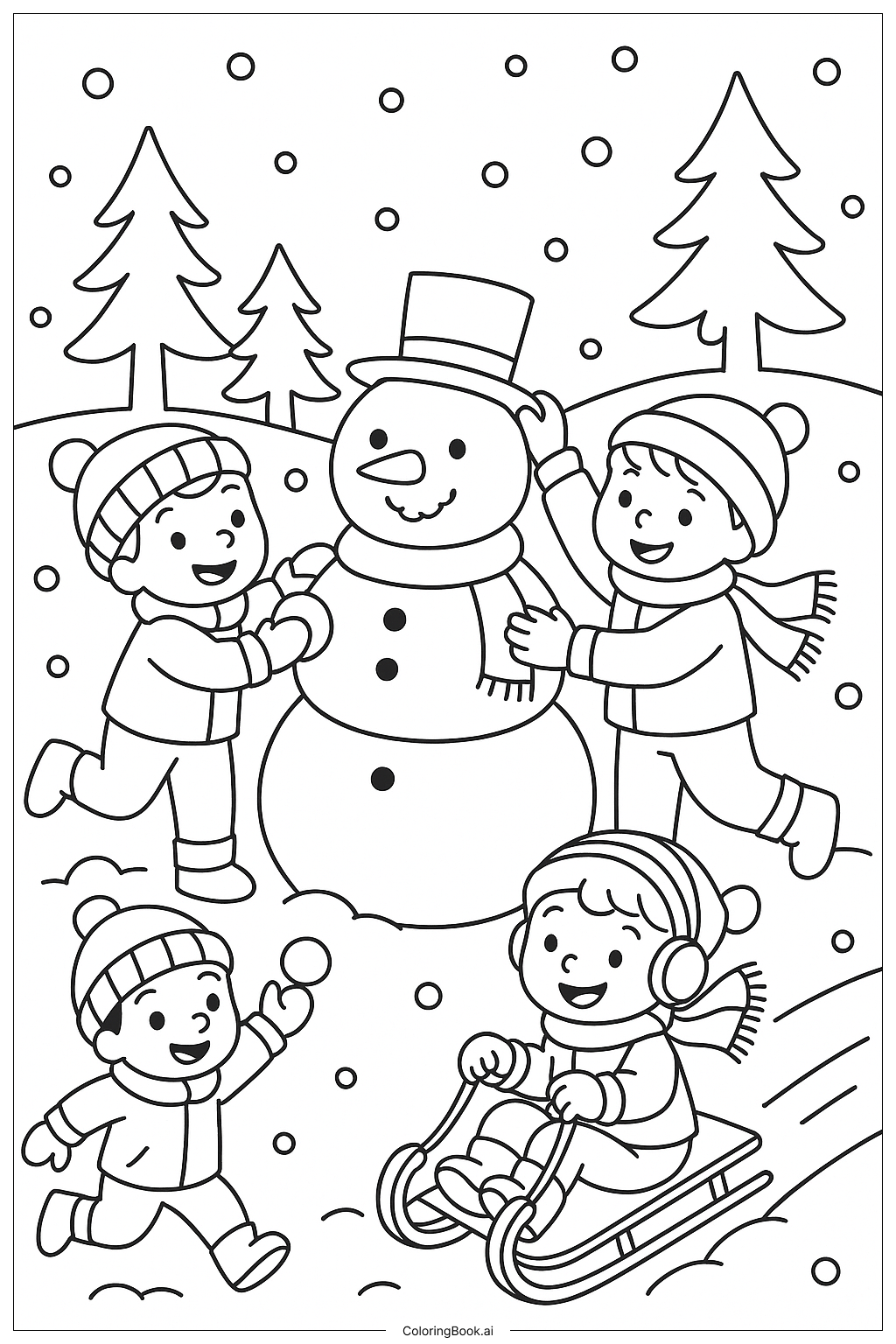  눈 놀이 공원에서 놀기 색칠공부 페이지 