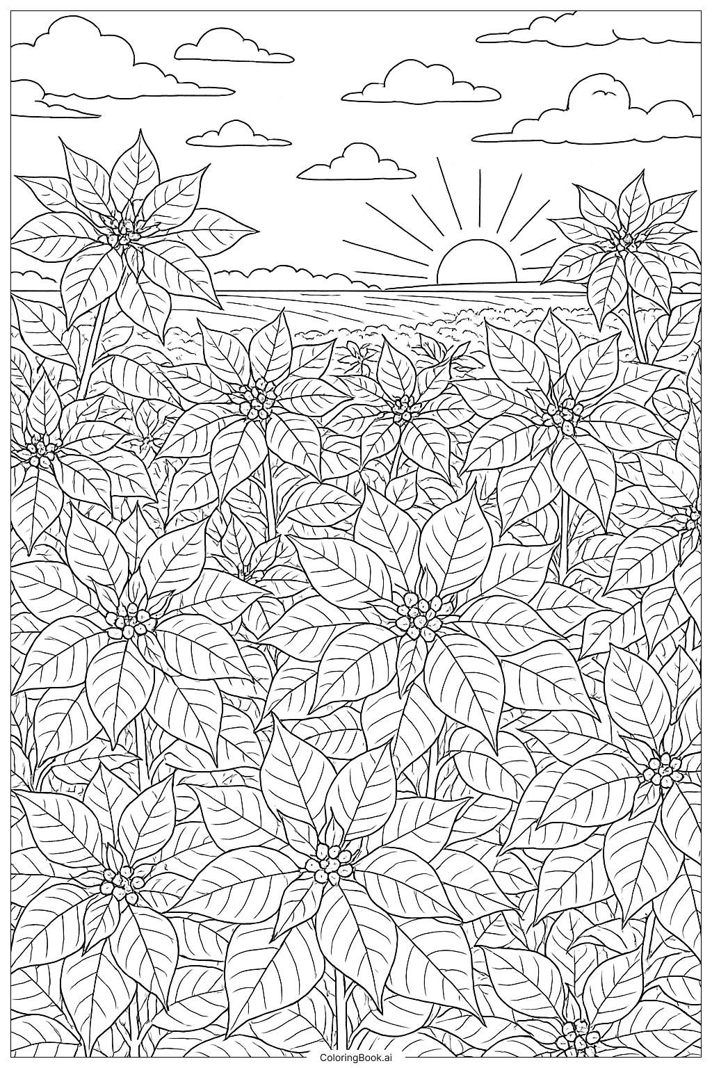 Vibrant Poinsettia Field At Sunset