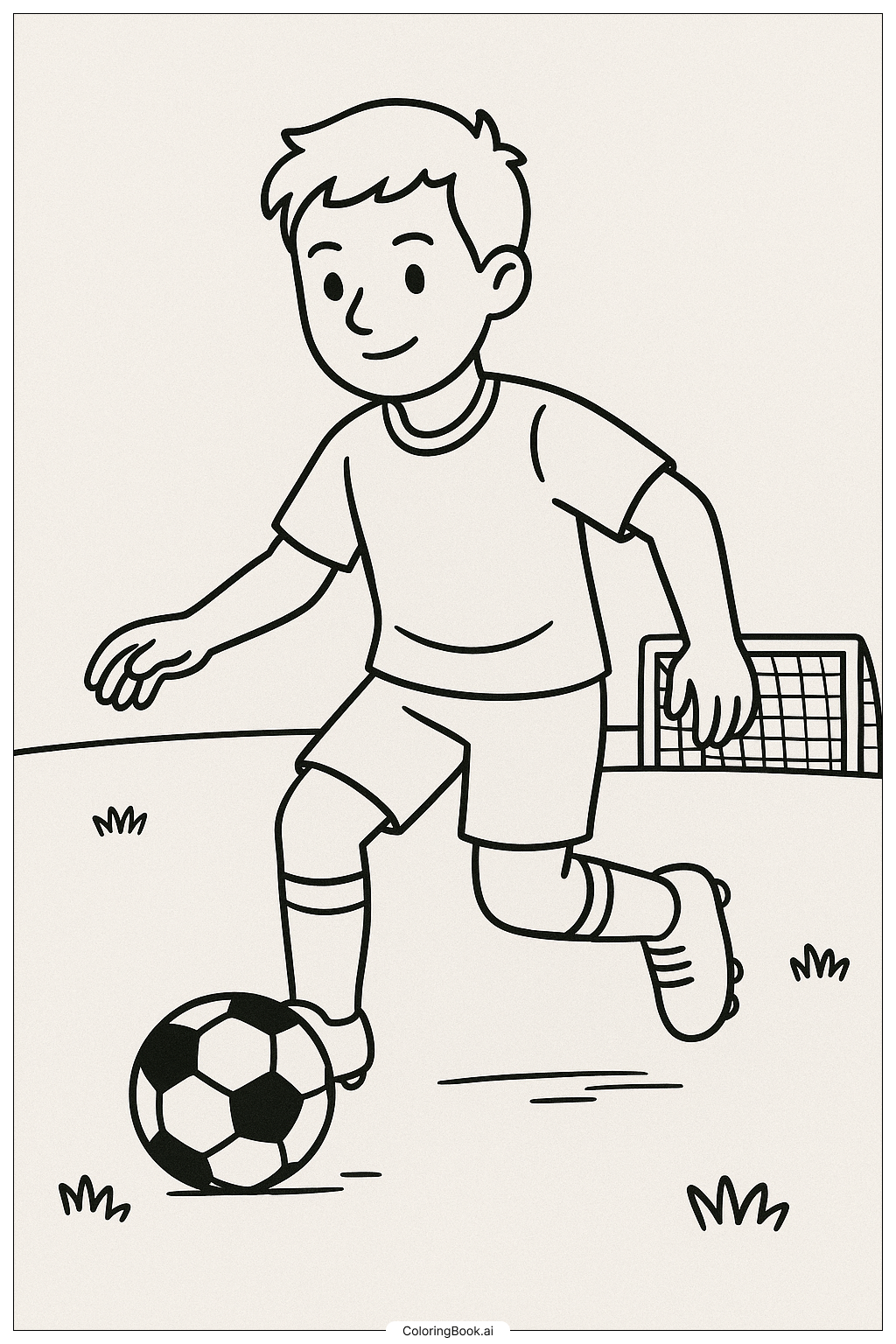  Fußballspieler, der den Ball dribbelt Ausmalseite 