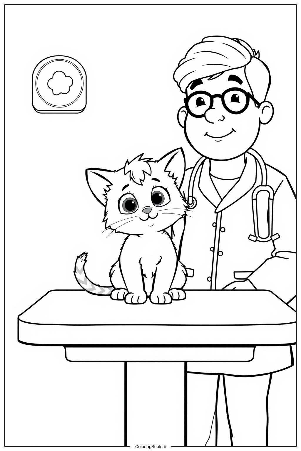  Página para colorear de La primera visita del gatito al veterinario 