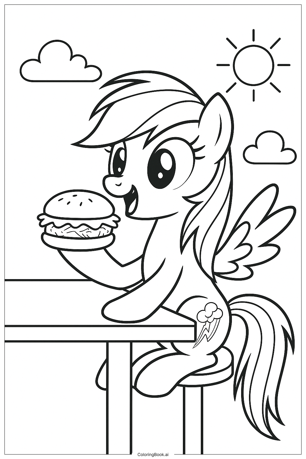 Trang tô màu Rainbow Dash Ăn Bánh Mỳ Rơm