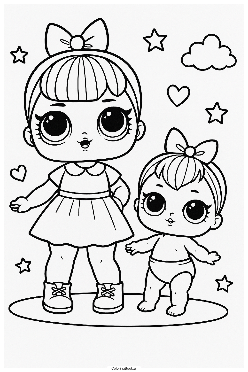Página para colorir de Lol Doll e Sua Irmãzinha