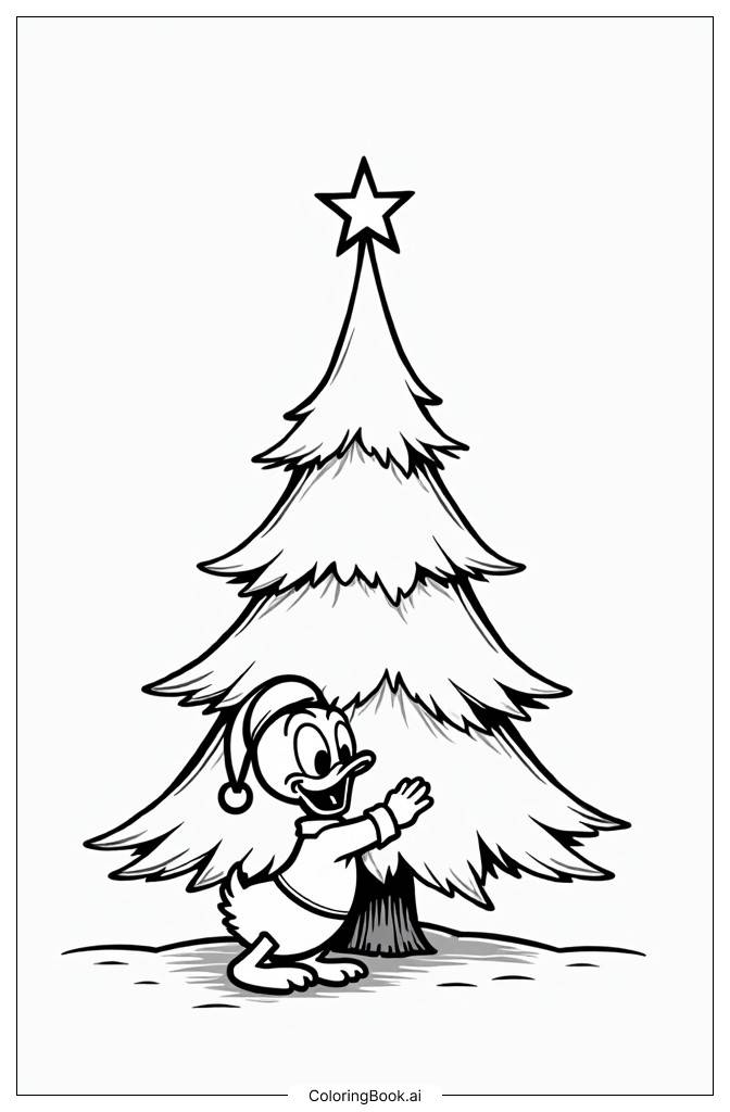  Donald Duck unter dem Weihnachtsbaum Ausmalseite 