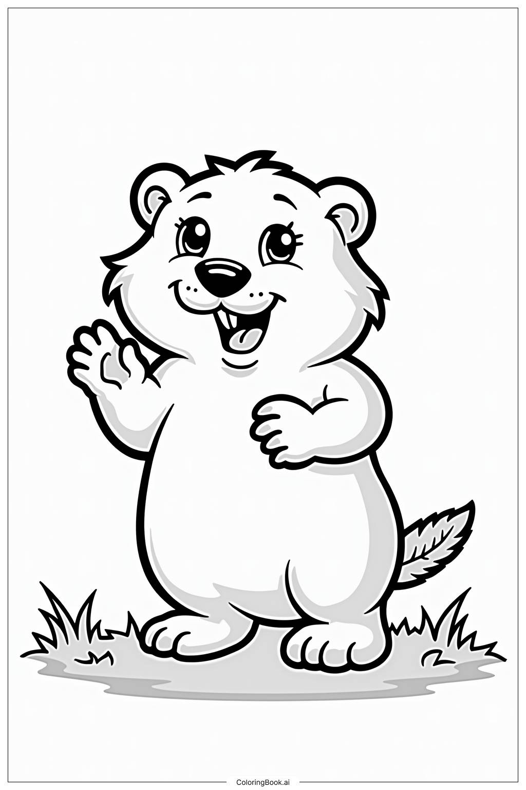  Ground Hog Playing on Groundhogs Day Coloring Page 