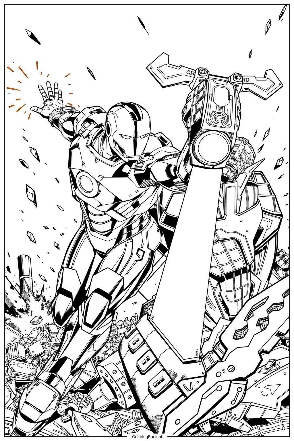  Iron Man Mark 85 versus Thanos Coloring Page 