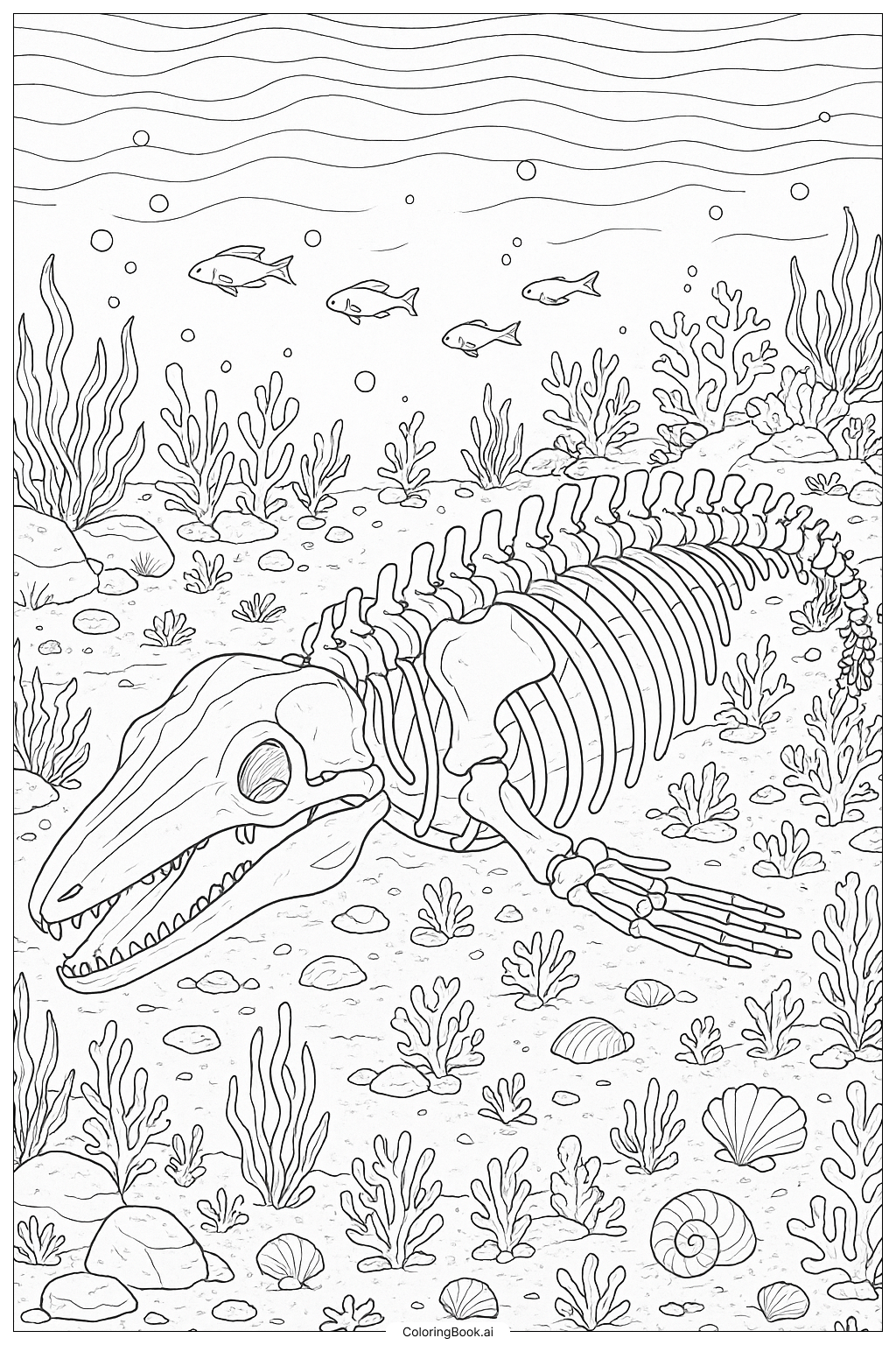 A Whale Skeleton On The Seabed Under The Sea Coloring Page 