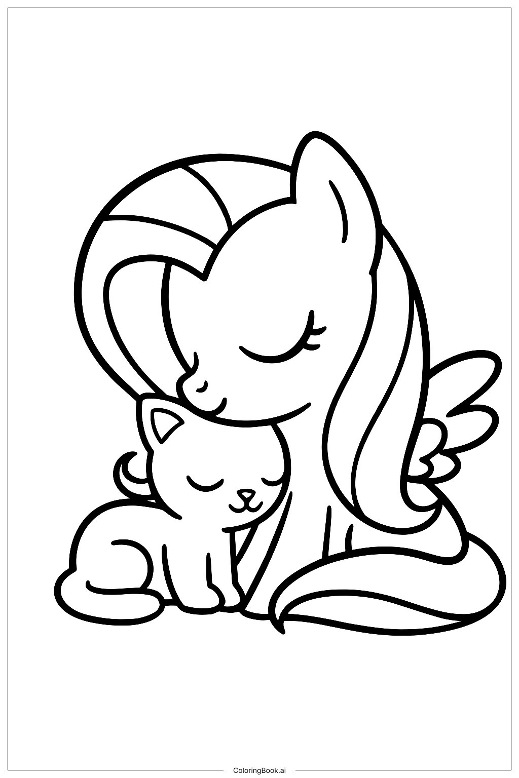  Trang tô màu Fluttershy âu yếm một chú mèo con nhỏ 