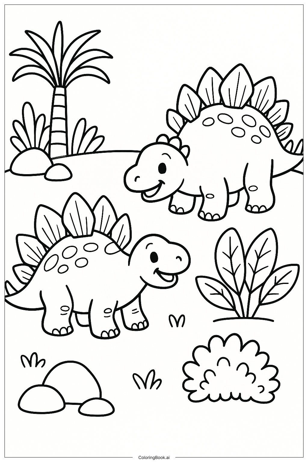 Zwei Stegosaurus-Freunde im Gespräch Ausmalseite