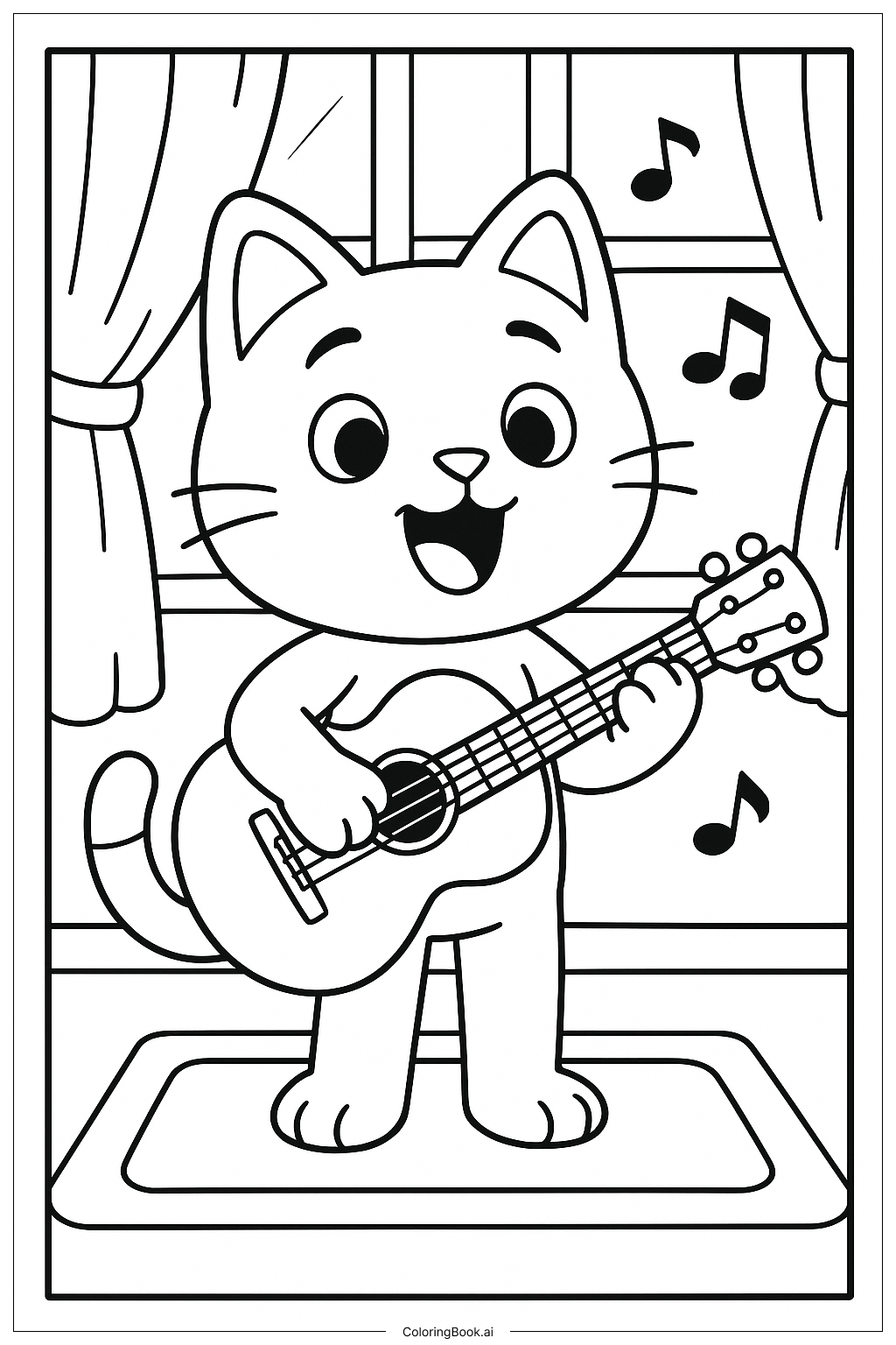  Gabby Cat Playing Guitar And Singing Coloring Page 