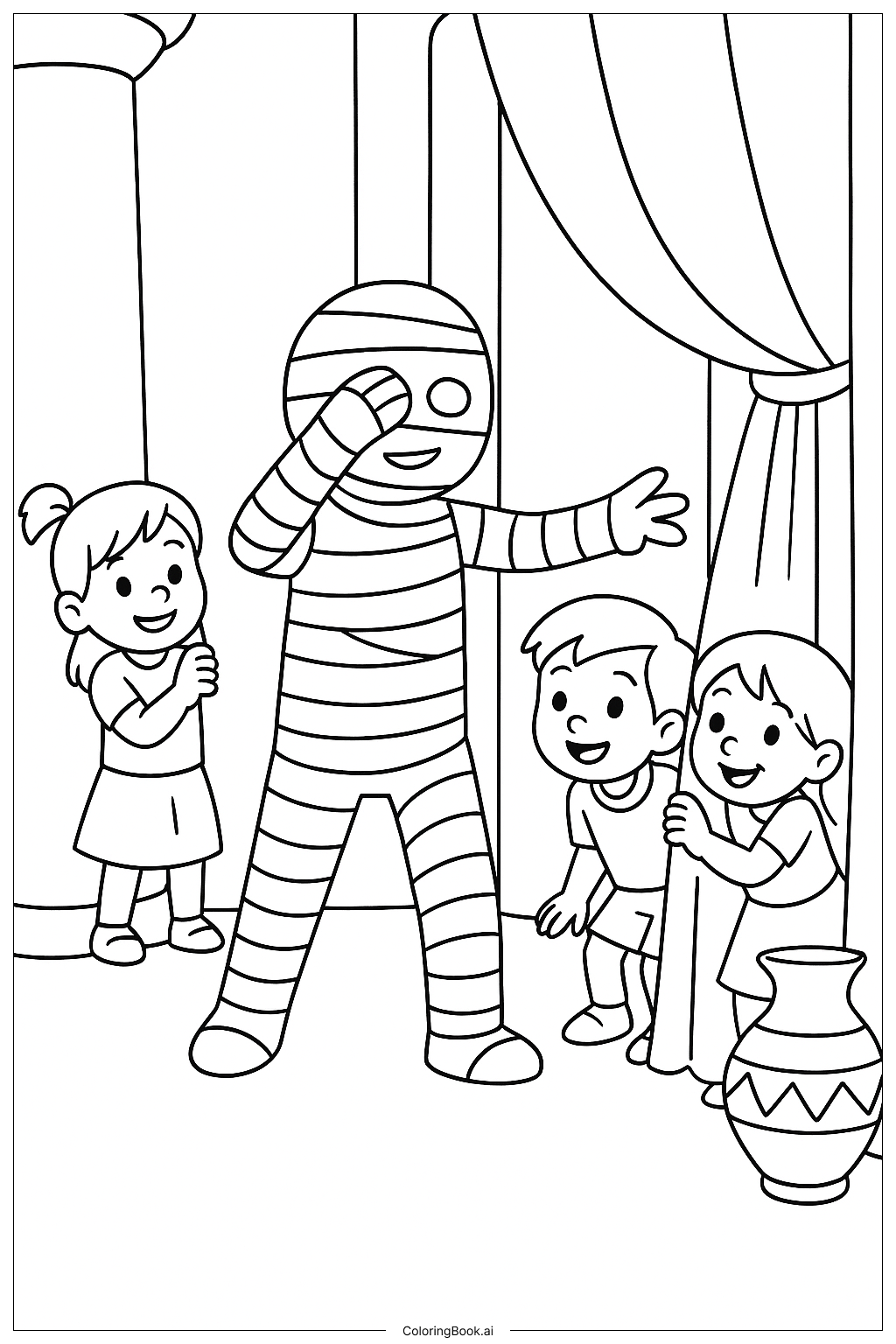  Mummy Playing Hide And Seek Coloring Page 