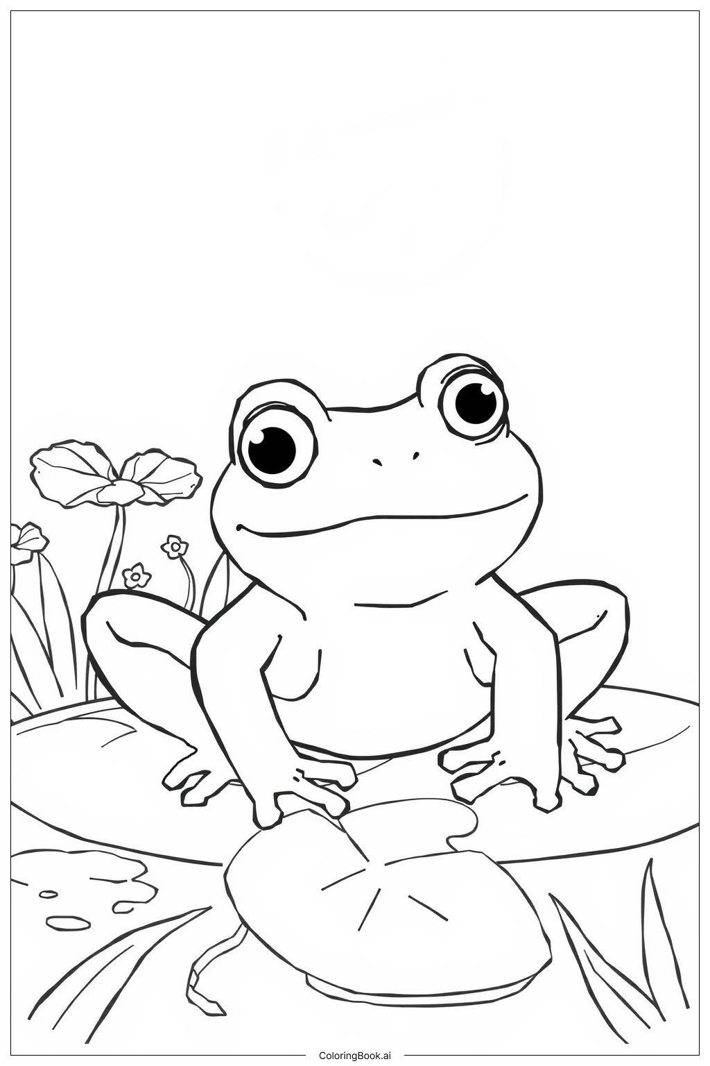  Page de coloriage Grenouille camouflée parmi les feuilles 