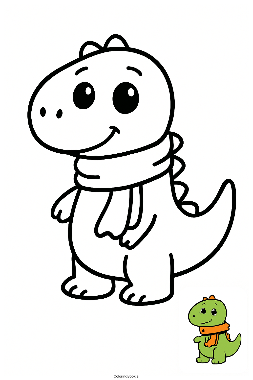  Page de coloriage Dinosaur Wearing Scarf 