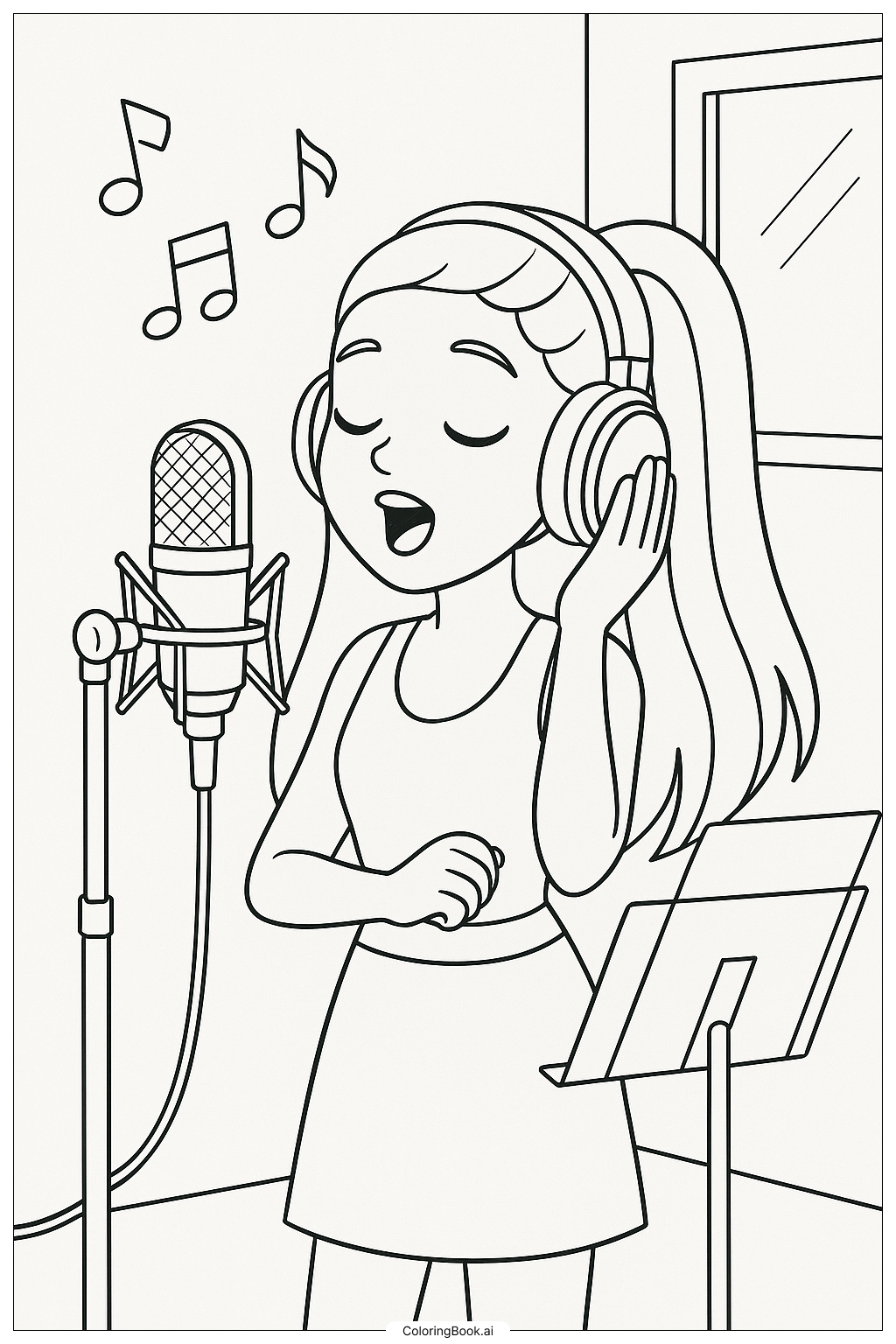  Página para colorear de Ariana Grande en un Estudio de Grabación 