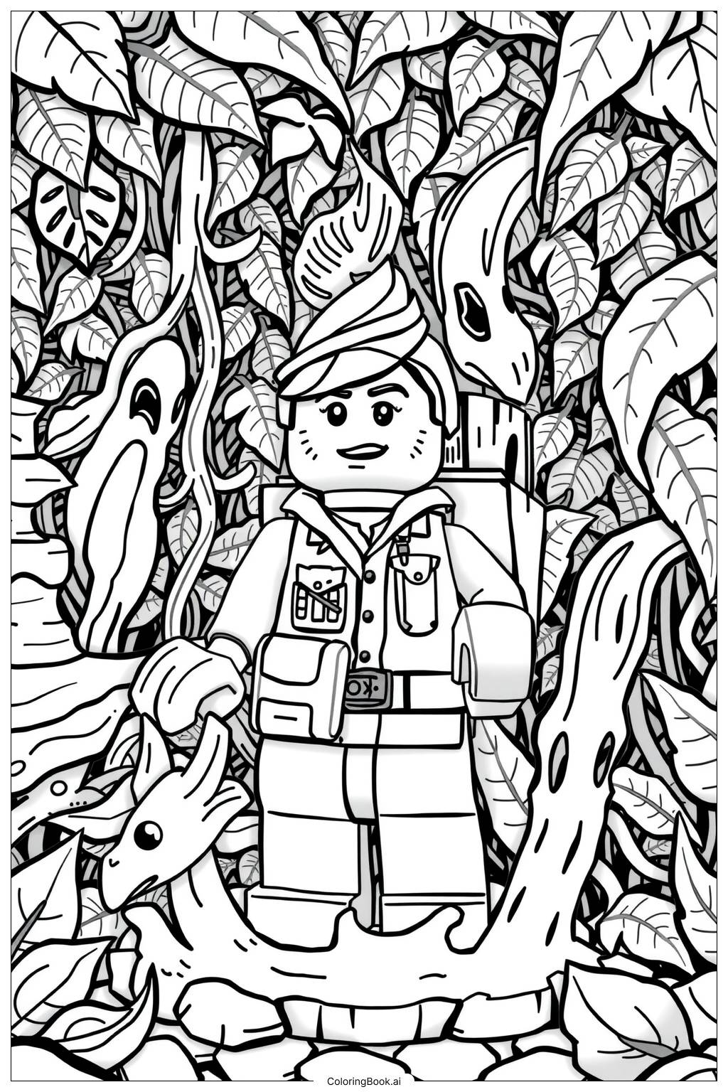  Lego Minifigure Exploring a Jungle-2 Coloring Page 