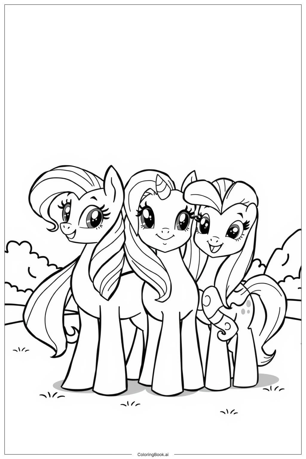  Page de coloriage Scène du film My Little Pony avec des amis 