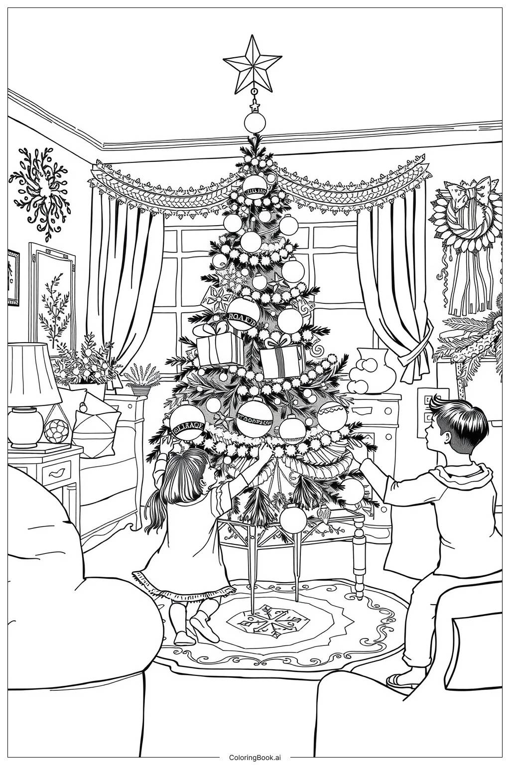  Página para colorear de Árbol de Navidad Encendido-2 