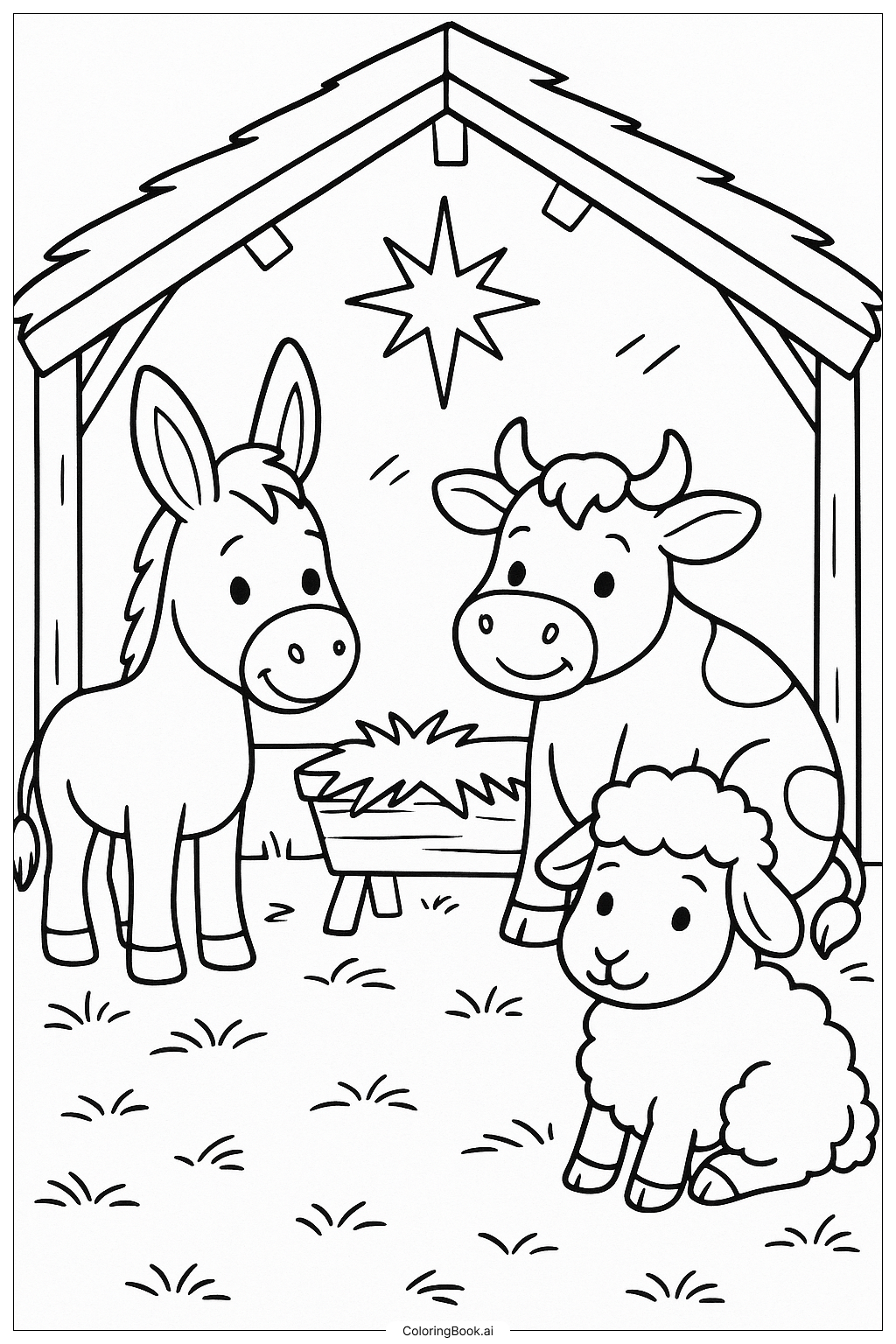  Animals in the Nativity Stable Ausmalseite 