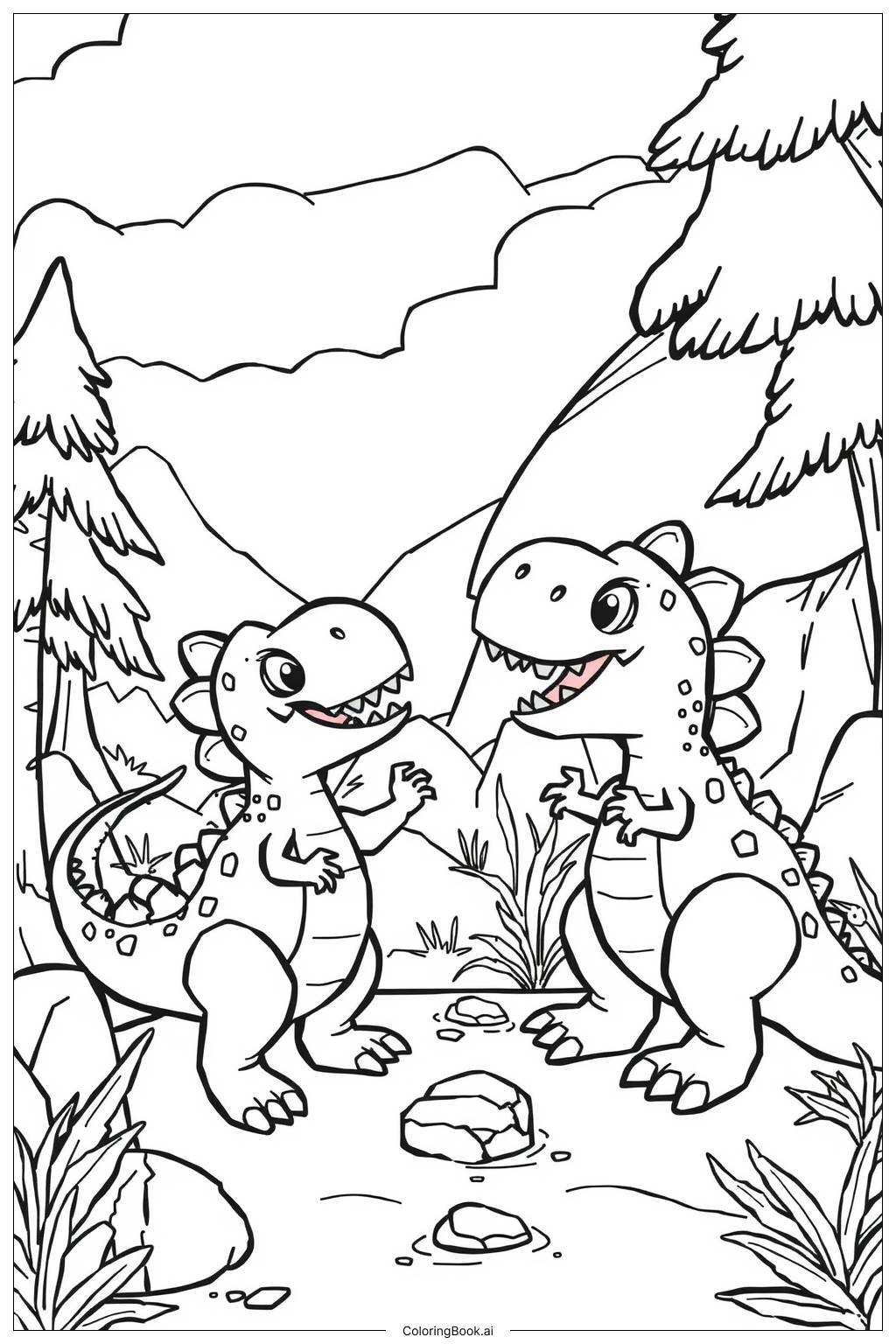  Página para colorir de Batalha Realística de Dinossauros 