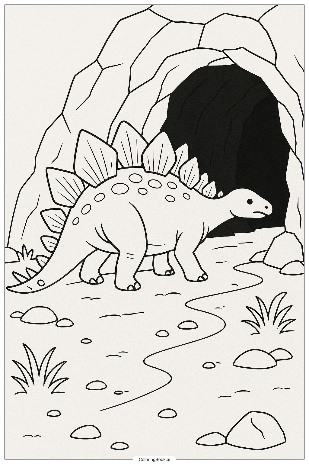 Stegosaurus erkundet eine Höhle Ausmalseite