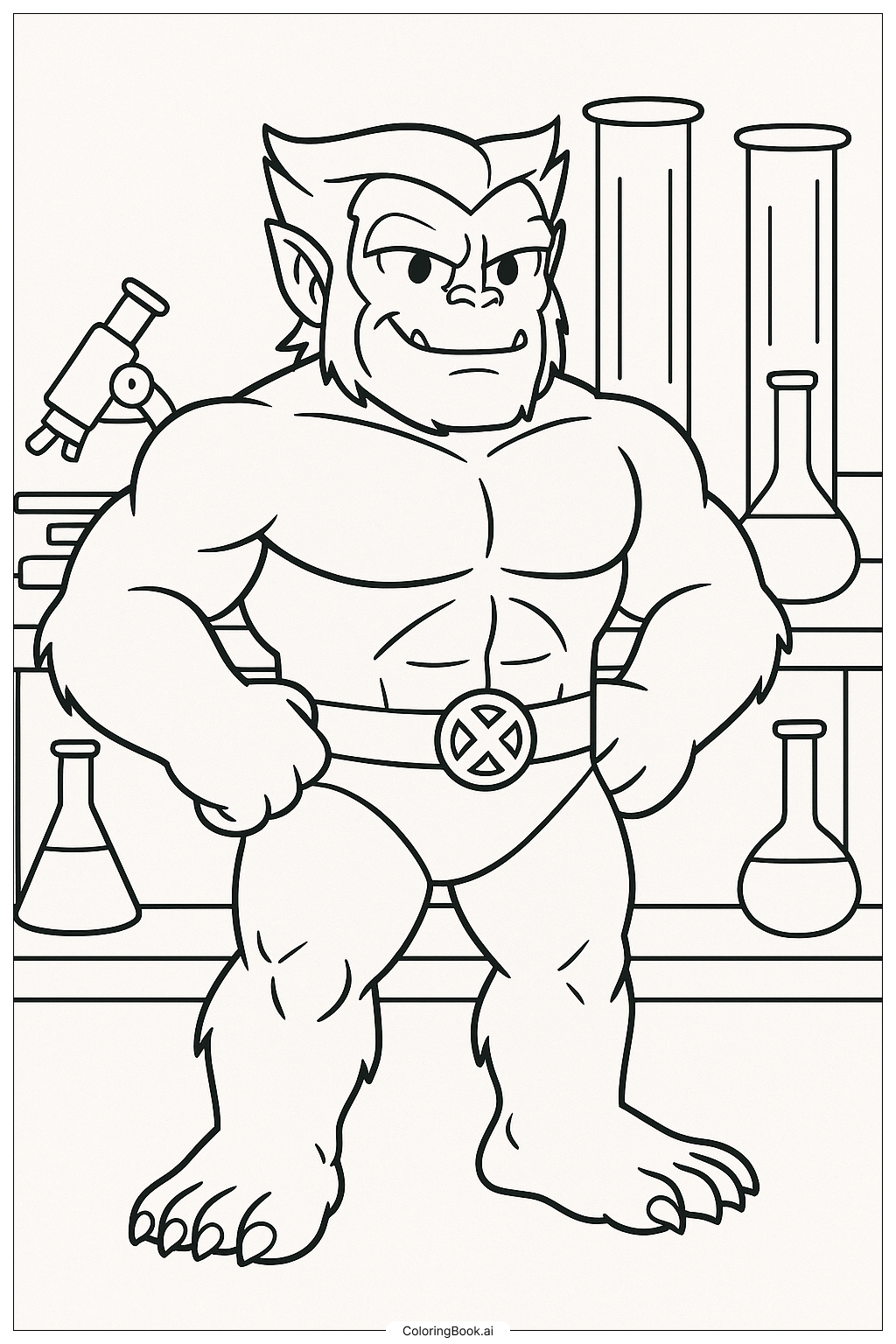  Página para colorear de Bestia de X-Men en su laboratorio 