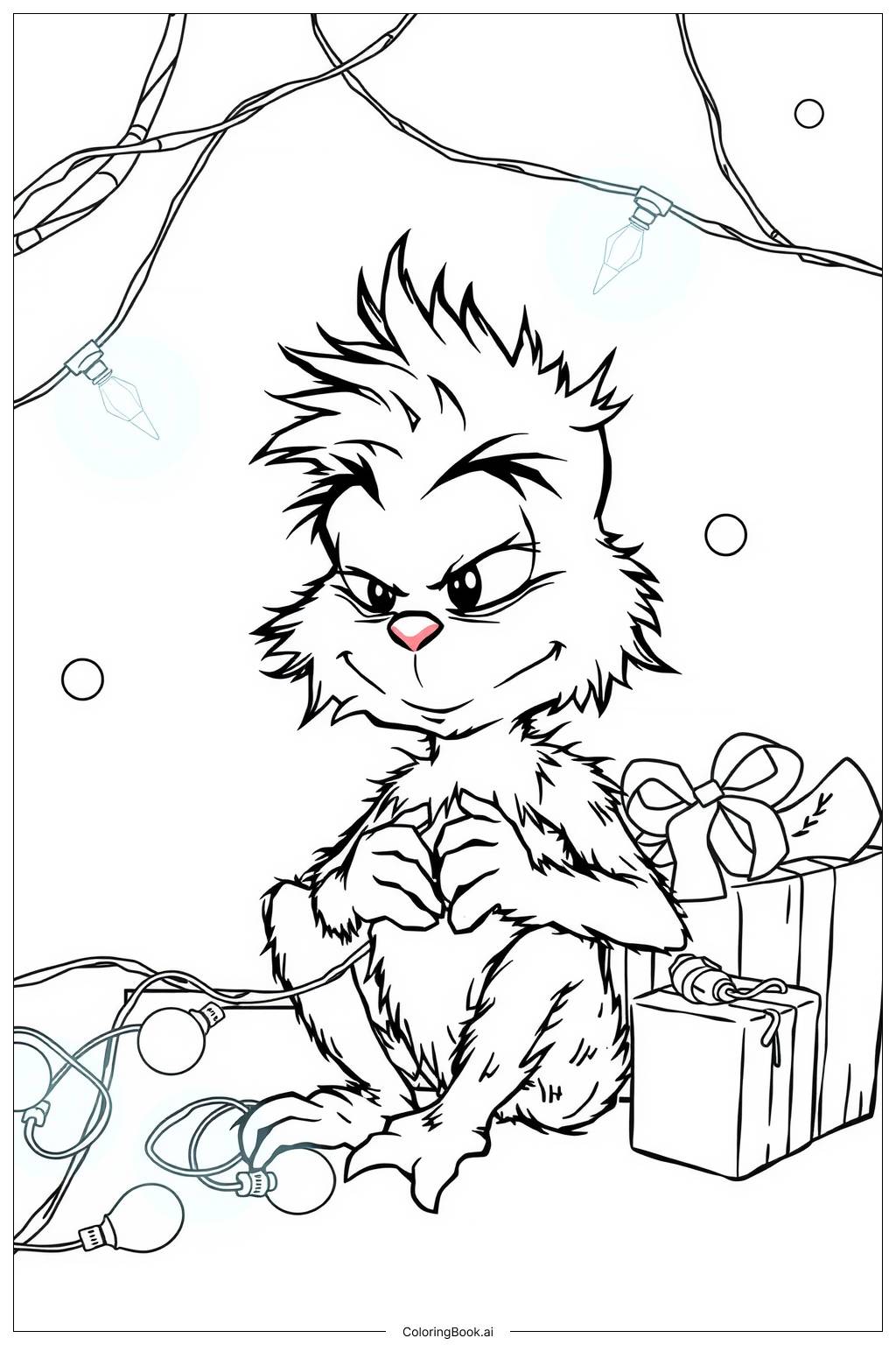  Page de coloriage Bébé Grinch avec des lumières de fête 