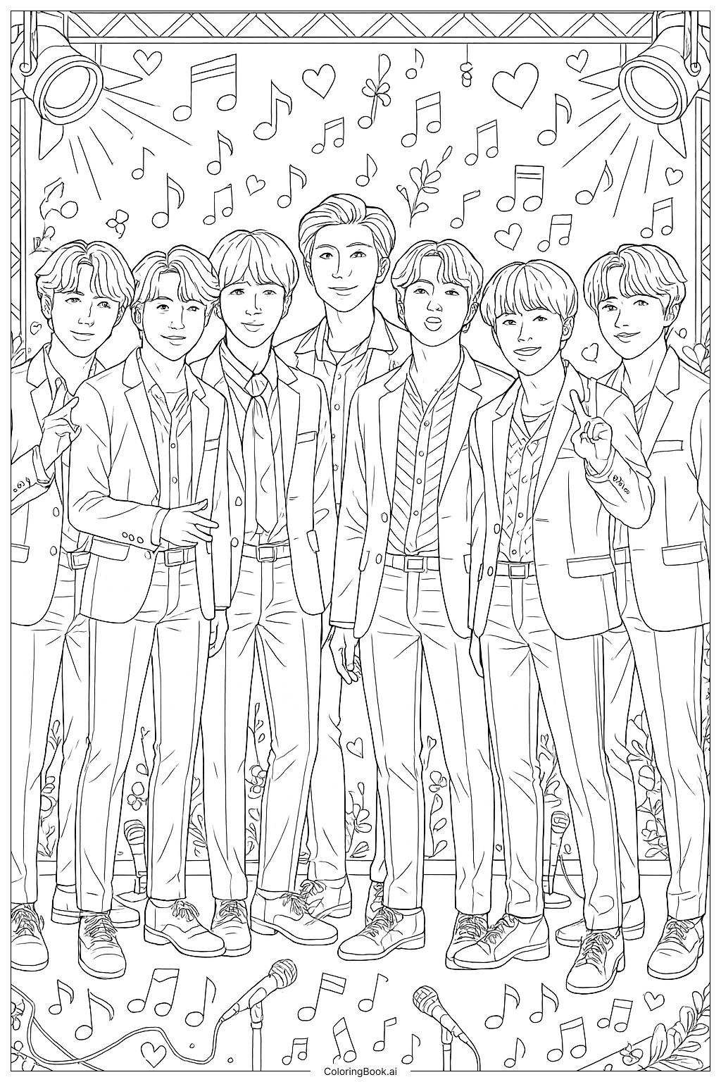  Page de coloriage BTS Habillés en Pastel avec les Tenues « Boy With Luv » 