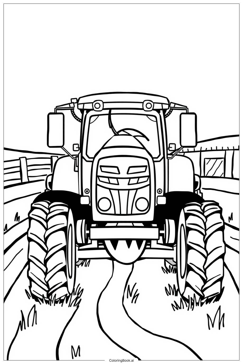  Page de coloriage Tracteur Réaliste en Activité 