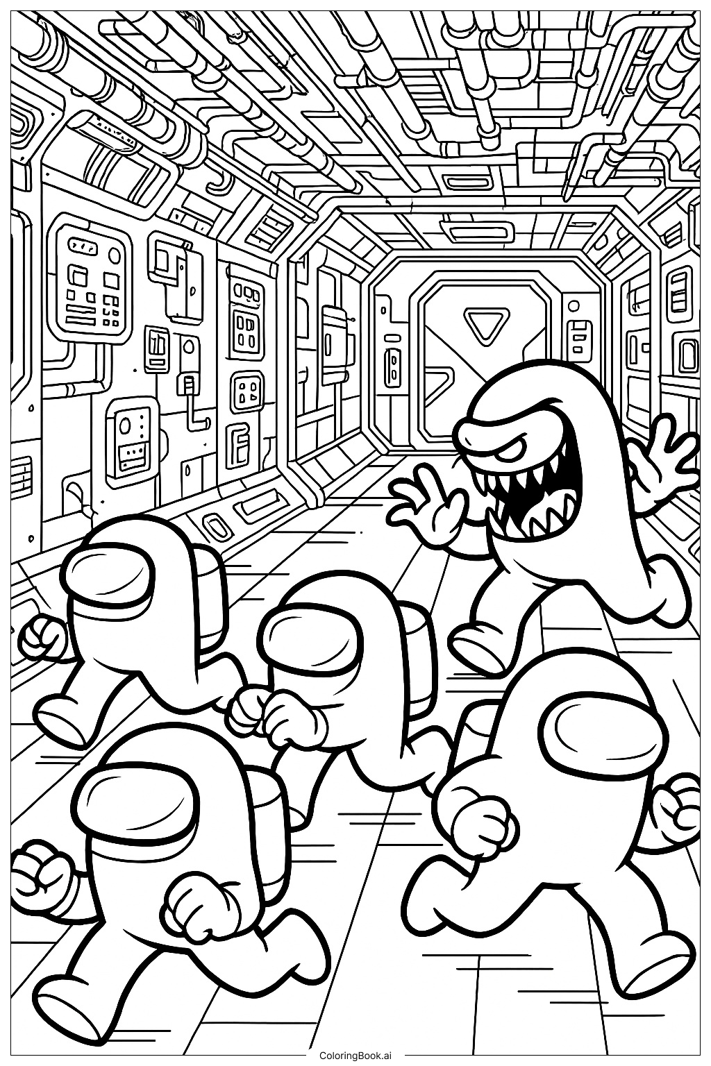  Among Us Crewmates Running From An Impostor Coloring Page 