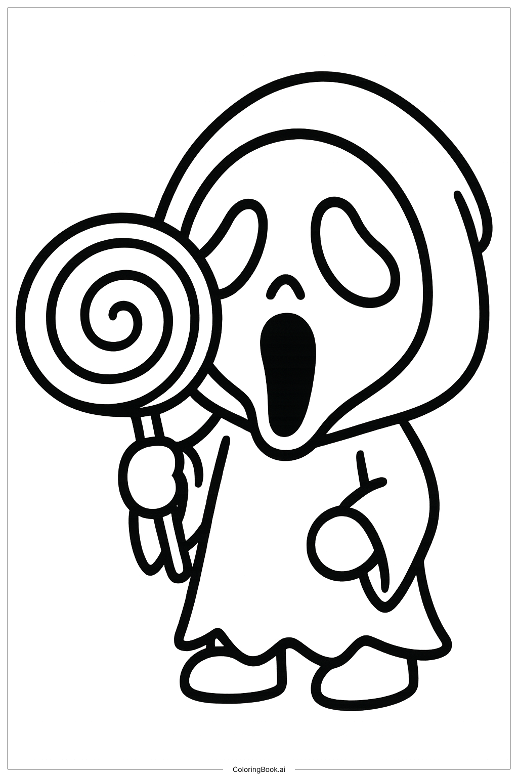  Página para colorear de Chibi Ghostface con una Paleta 