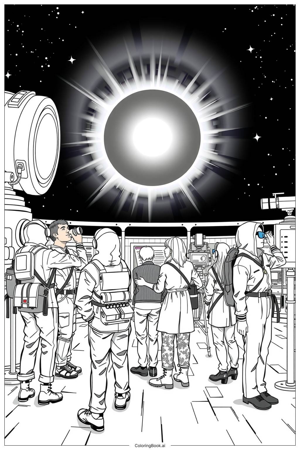  Página para colorear de Observadores de Eclipses Solares con Gafas 