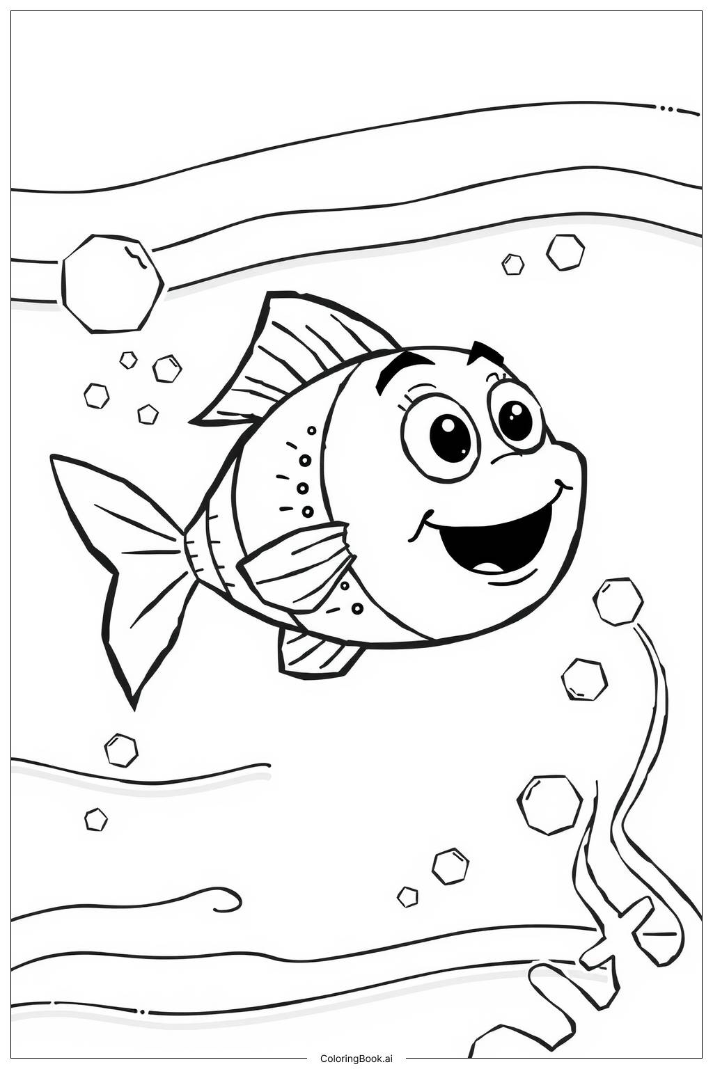  Page de coloriage Poisson Dessin Animé Mignon 