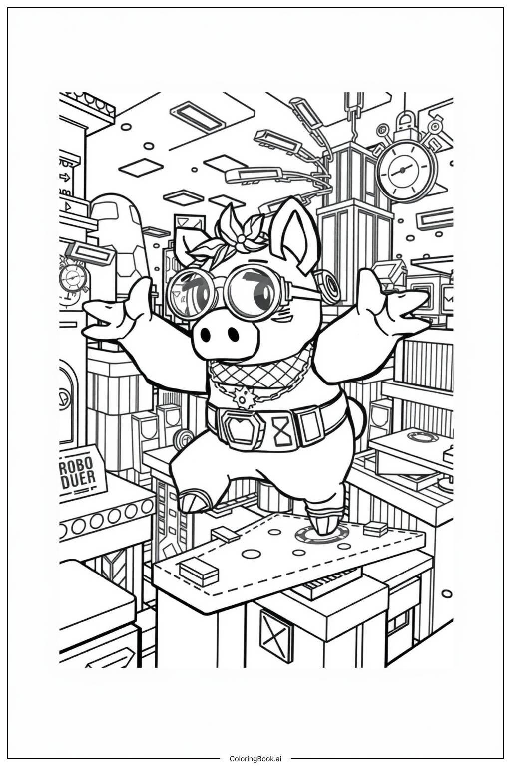  Page de coloriage Aventure Piggy Roblox dans un jeu 