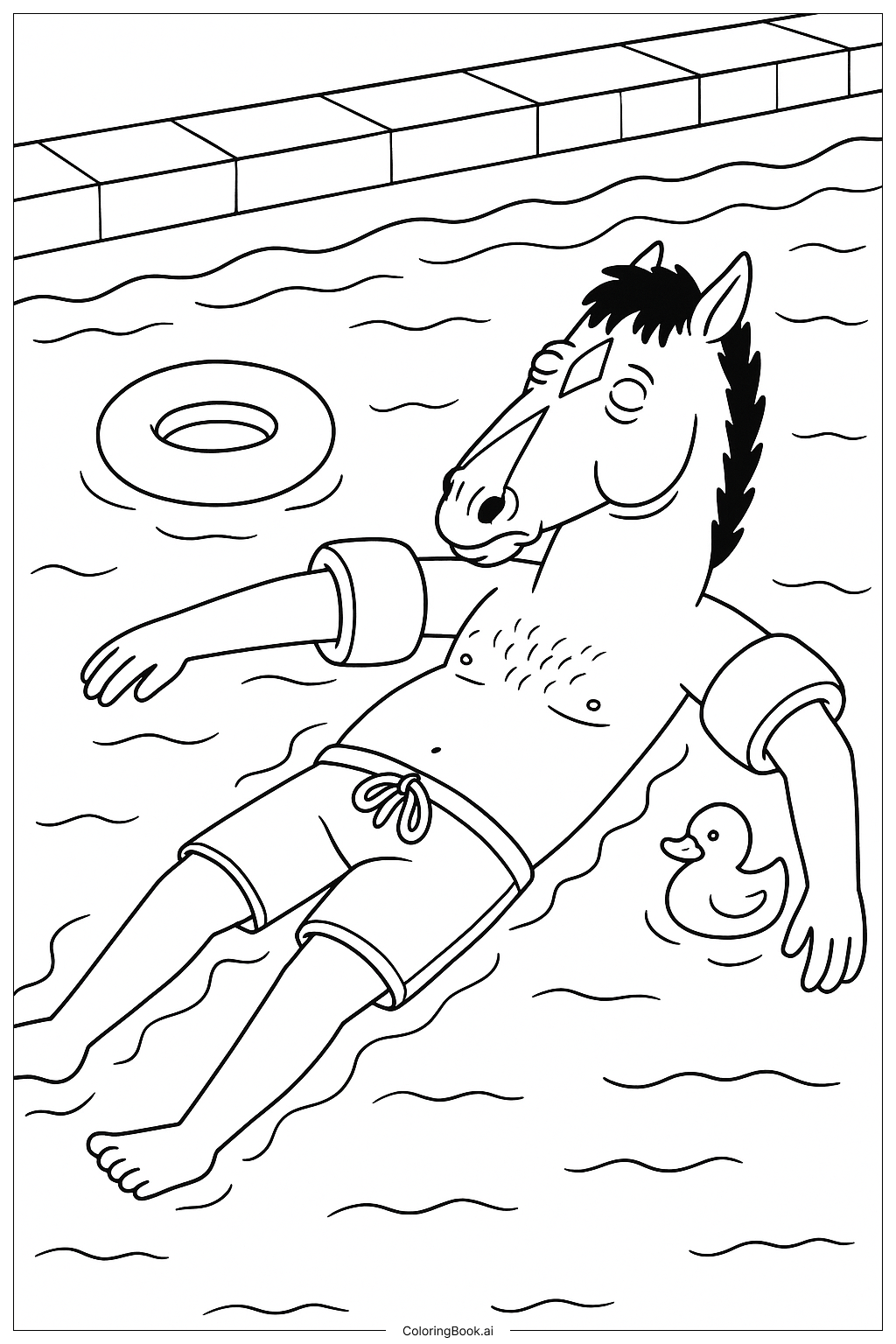  Bojack Horseman, der im Pool treibt Ausmalseite 
