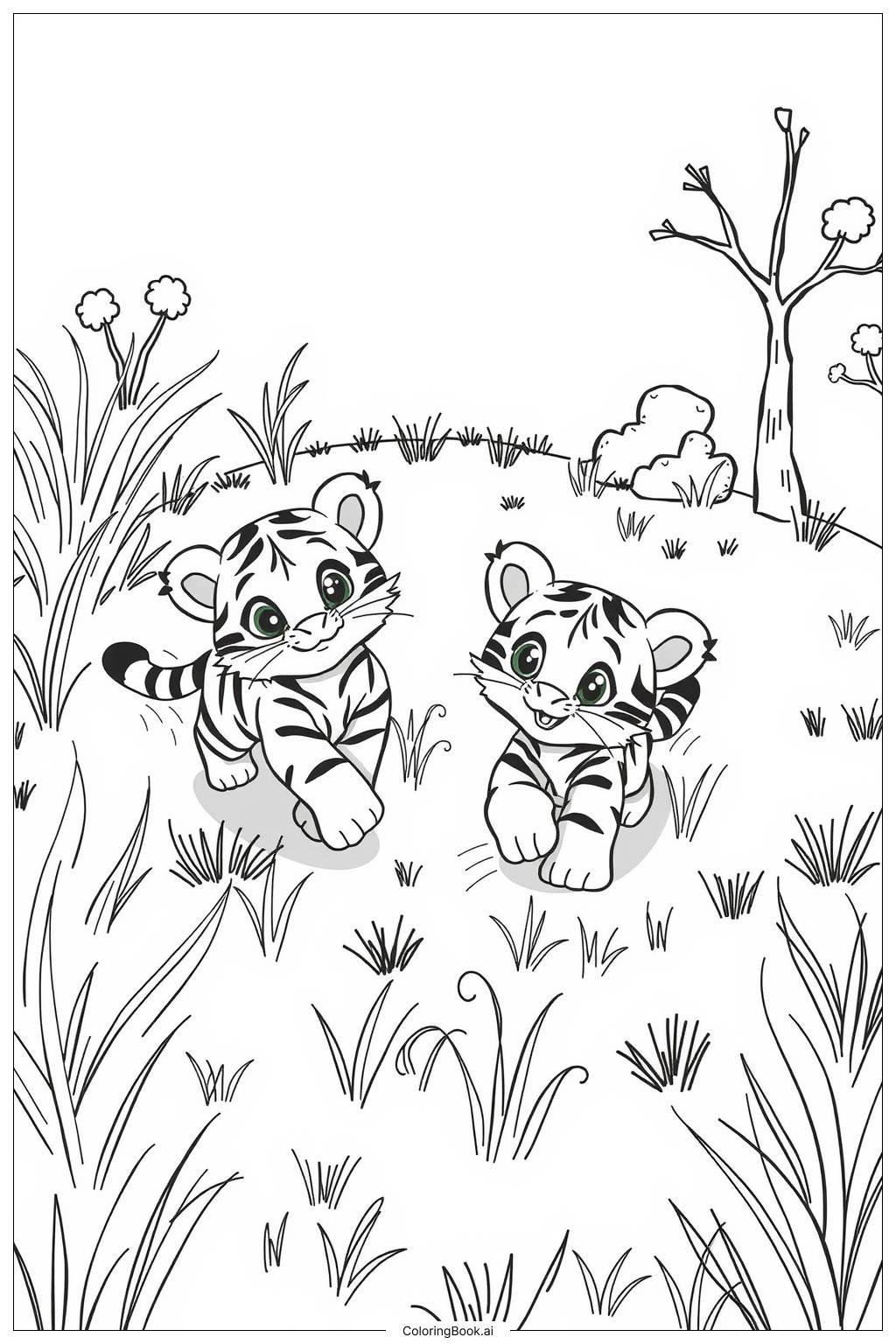  Playful Tiger Cubs Coloring Page 