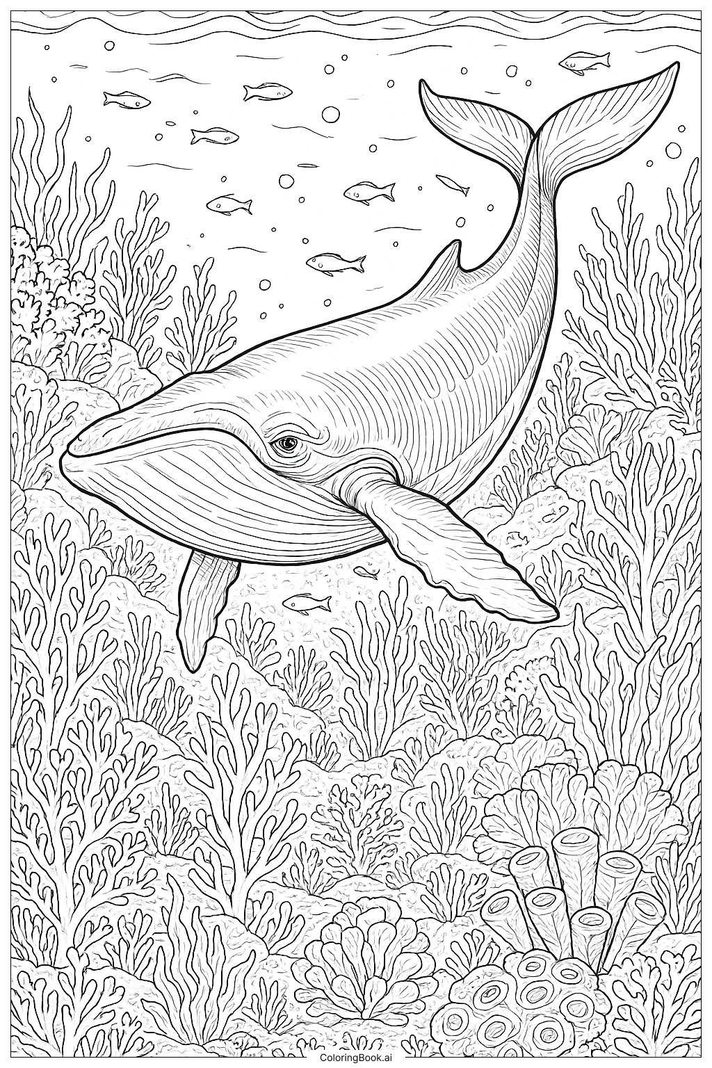  一幅逼真的海洋鲸鱼肖像填色页 