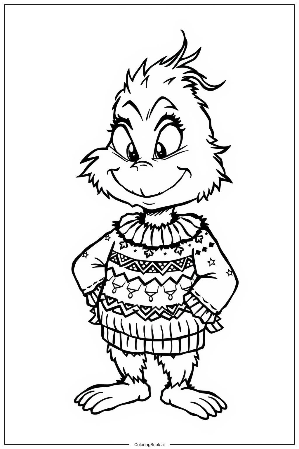  Page de coloriage Bébé Grinch portant un pull de vacances 